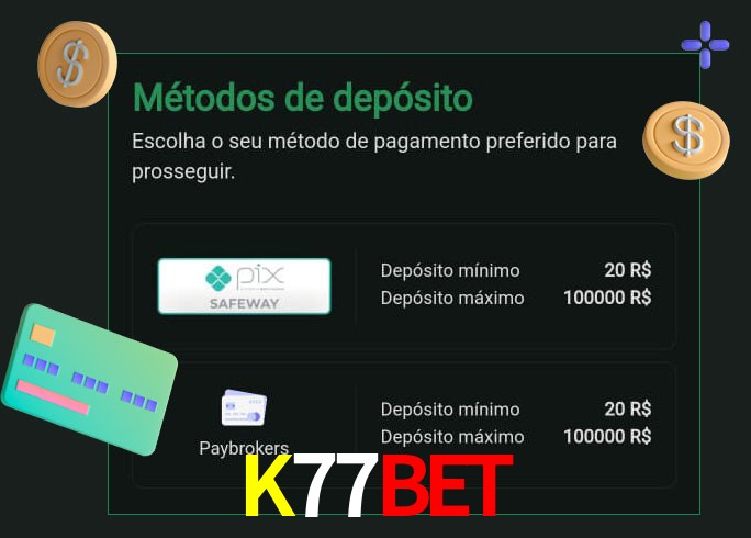 O cassino K77Bet oferece uma grande variedade de métodos de pagamento
